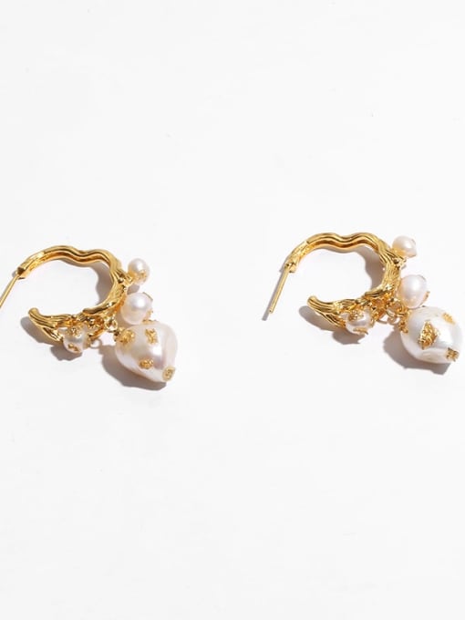 TINGS Brass Freshwater Pearl Irregular Vintage Hook Earring 2