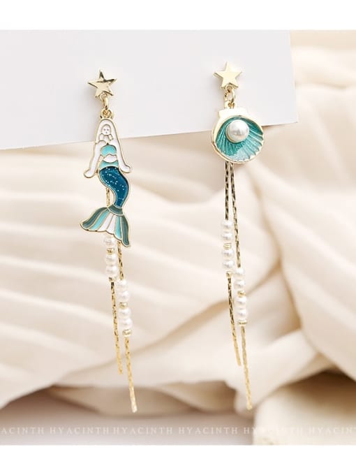HYACINTH Copper Enamel  Cute Mermaid Threader Trend Korean Fashion Earring 2
