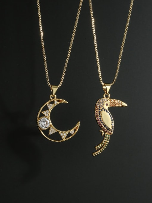 AOG Brass Cubic Zirconia Bird Vintage Moon Pendant Necklace 2