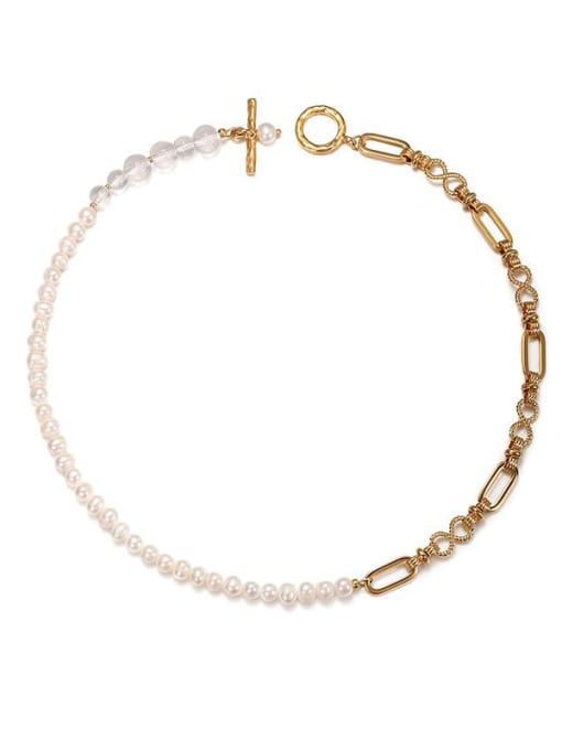 golden Brass Imitation Pearl Geometric Vintage Necklace