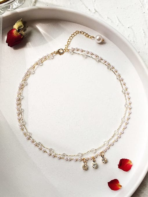 Golden Zinc Alloy Imitation Pearl White Locket Trend Choker Necklace