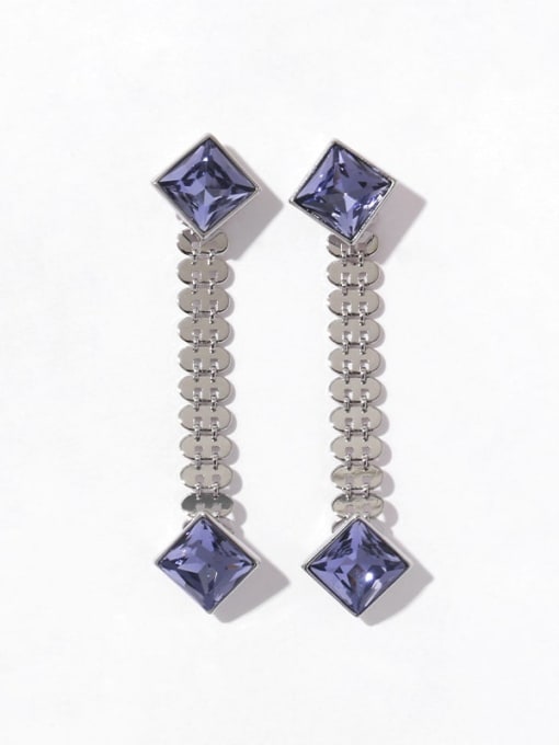 Purple glass Brass Glass Stone Geometric Vintage Drop Earring