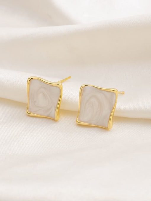 Gold E1195 Brass Enamel Geometric Dainty Stud Earring