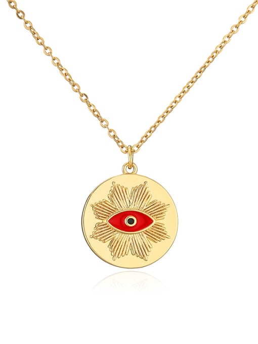20900 Brass Enamel Evil Eye Vintage Round Pendant Necklace