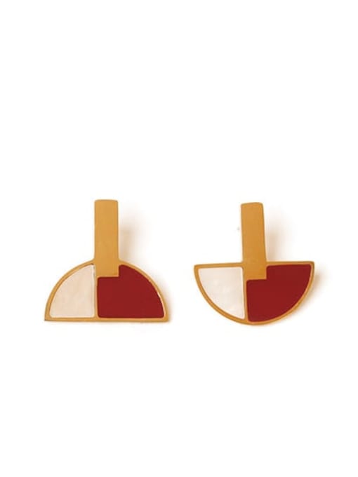 gules Brass Enamel Geometric Vintage Stud Earring