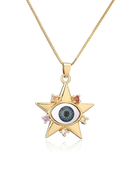21021 Brass Rhinestone Enamel Evil Eye Vintage Five-pointed star Pendant Necklace