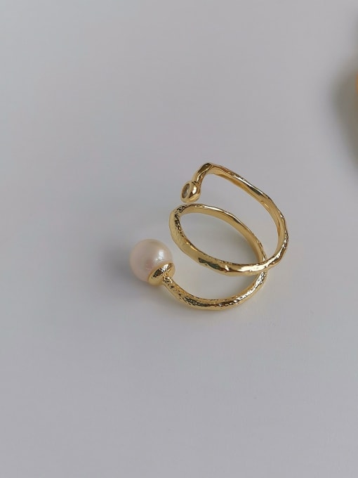 gold Copper Imitation Pearl Geometric Minimalist Free Size Band Fashion Ring