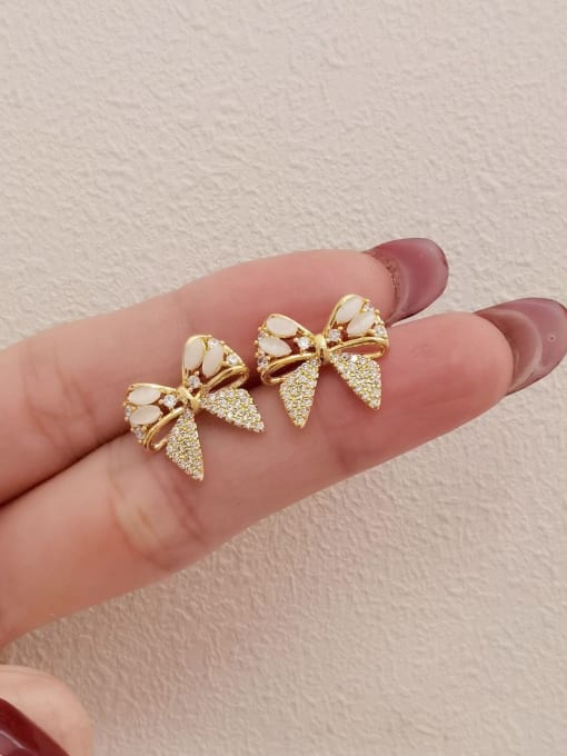 14k Gold Brass Cubic Zirconia Butterfly Vintage Stud Earring