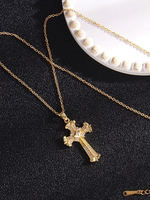 Cross 1 a292 Copper Cubic Zirconia Cross Vintage Regligious Necklace