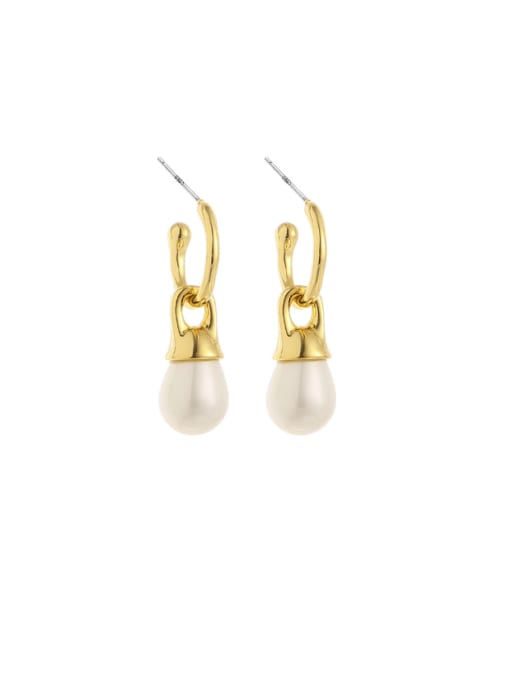 ACCA Brass Imitation Pearl Geometric Hip Hop Drop Earring 0