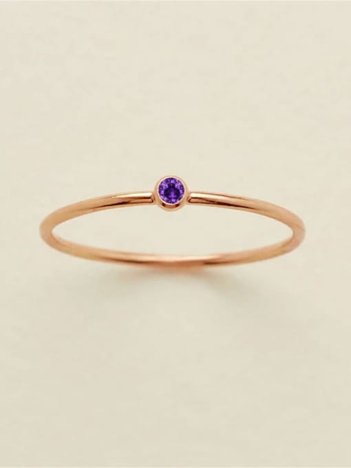 June Purple Rose Gold Stainless steel Birthstone Geometric Minimalist Band Ring
