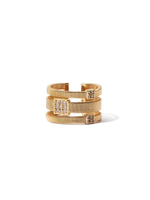 golden Brass Cubic Zirconia Geometric Vintage Stackable Ring