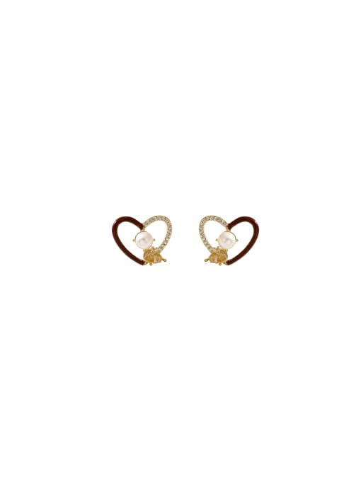 HYACINTH Brass Cubic Zirconia Heart Dainty Stud Earring