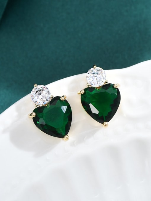 Gold Green ED66343 Brass Cubic Zirconia Pink Heart Dainty Stud Earring