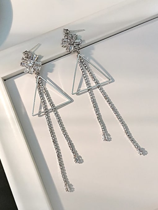 White K Copper Cubic Zirconia Tassel Minimalist Threader Trend Korean Fashion Earring