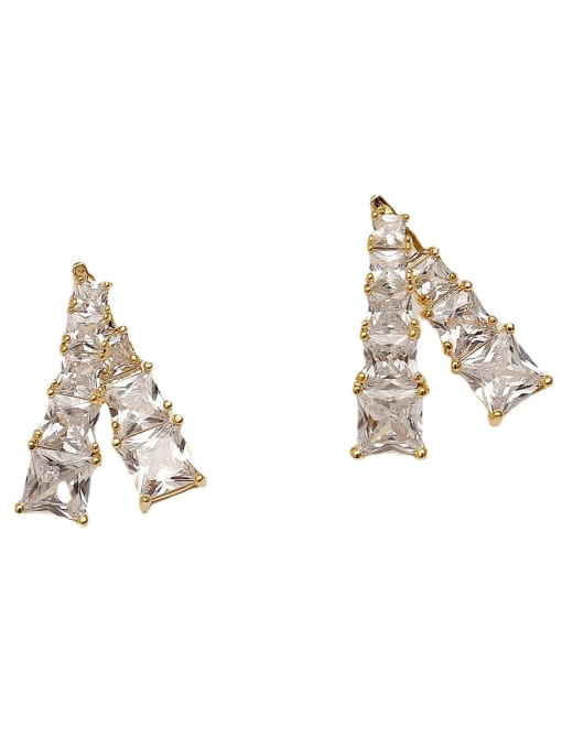 HYACINTH Brass Glass Stone Geometric Hip Hop Stud Trend Korean Fashion Earring 0