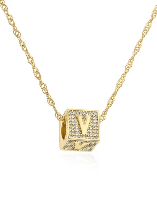 22375 V Brass Cubic Zirconia Square Hip Hop Letter Pendant Necklace