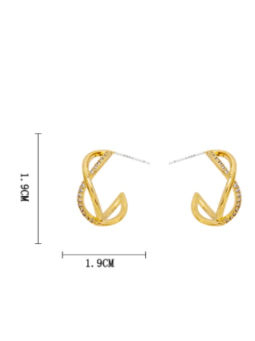 HYACINTH Brass Rhinestone Cross Minimalist Stud Earring 3