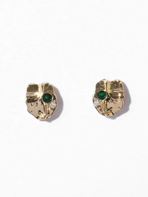 Emerald Zircon Earrings Brass Irregular Geometric Vintage Stud Earring
