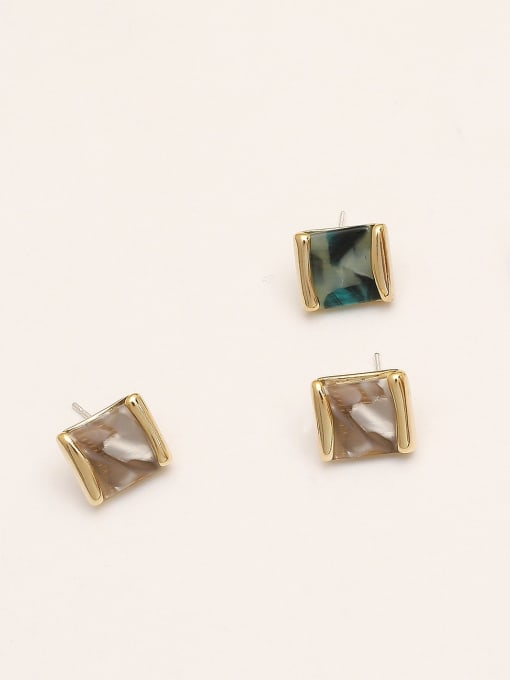 HYACINTH Brass Glass Stone Geometric Minimalist Stud Trend Korean Fashion Earring 2
