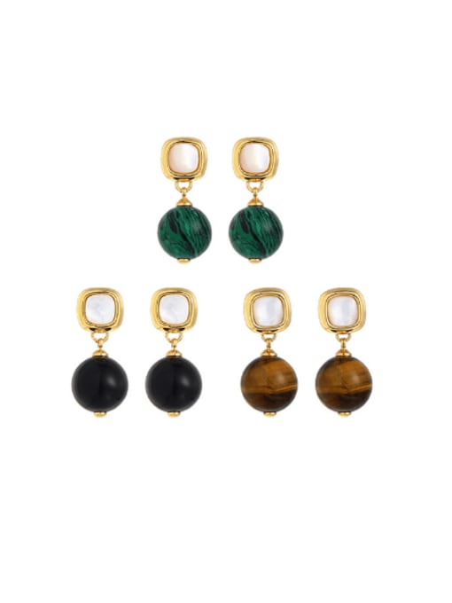 Five Color Brass Malchite Geometric Vintage Drop Earring 0