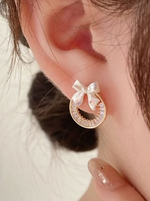 YOUH Brass Cubic Zirconia Bowknot Minimalist Stud Earring 1