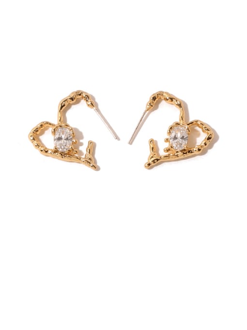 Heart Shaped Earrings Brass Cubic Zirconia Heart Vintage Stud Earring