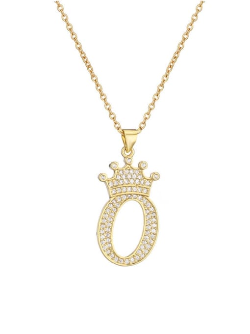 O Brass Cubic Zirconia Crown Vintage Letter Pendant Necklace