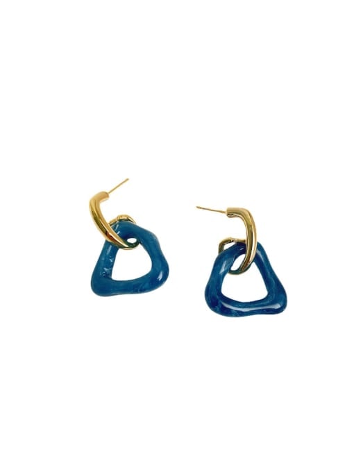 H68 blue resin Earrings Silver needle Alloy Resin Geometric Vintage Hook Earring