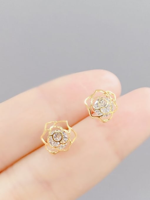 YOUH Brass Cubic Zirconia Flower Minimalist Stud Earring Set 1