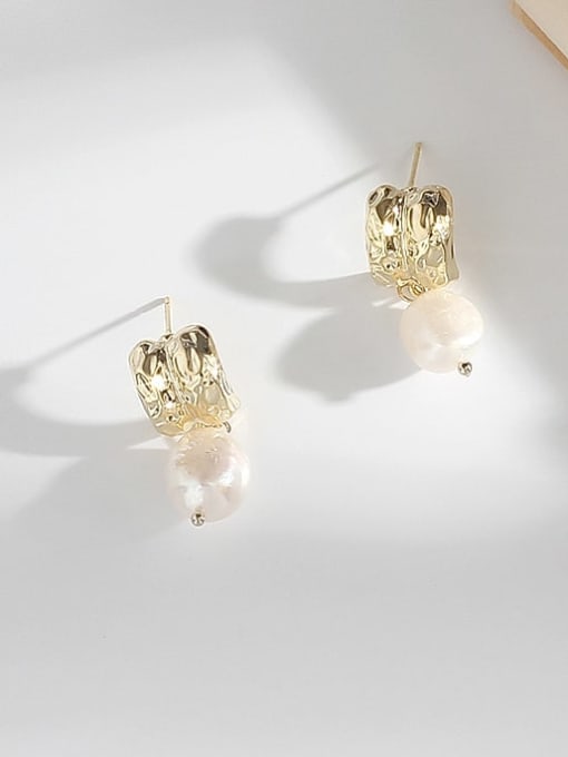 HYACINTH Copper Freshwater Pearl Geometric Minimalist Drop Trend Korean Fashion Earring 1