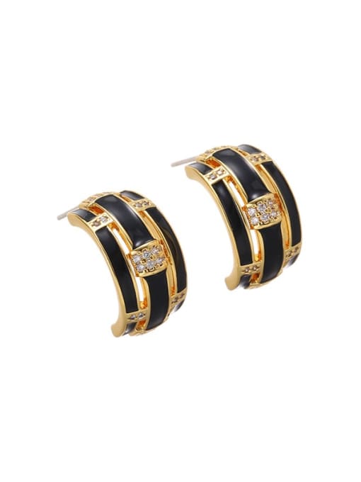 gold Brass Cubic Zirconia Geometric Minimalist Stud Earring