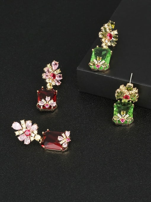 OUOU Brass Cubic Zirconia Flower Luxury Cluster Earring