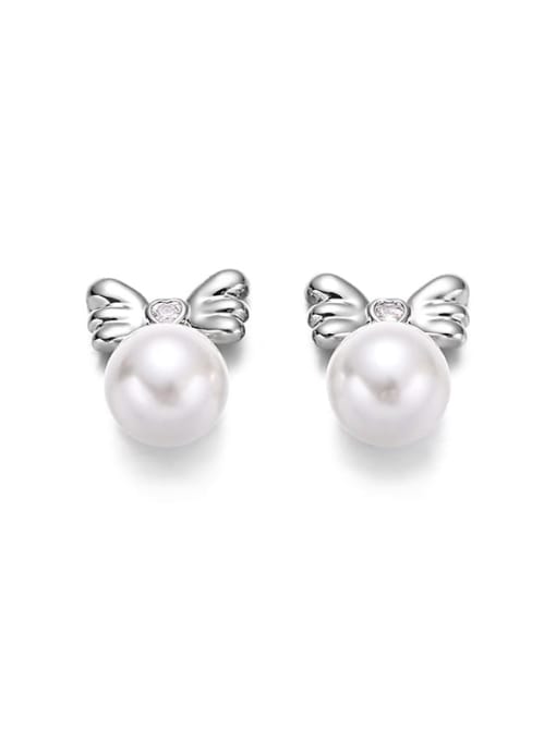 Pearl earrings Brass Imitation Pearl Wing Trend Stud Earring