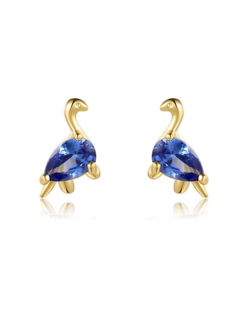 Dark blue small hole Dragon Brass Cubic Zirconia Multi Color Irregular Cute Dinosaur series Stud Earring