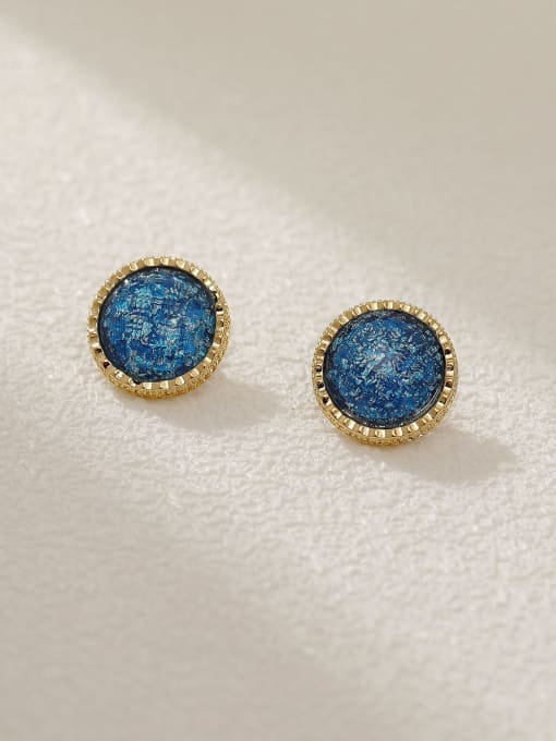 14k Gold Blue Brass Resin Geometric Vintage Stud Earring