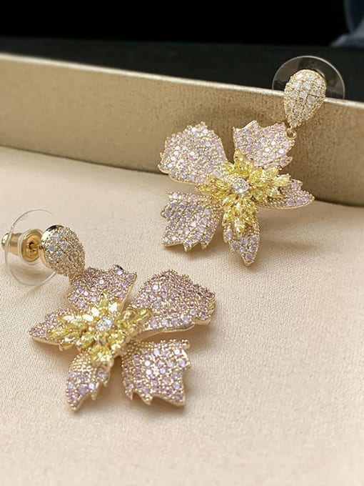 SUUTO Brass Cubic Zirconia Flower Luxury Drop Earring 2