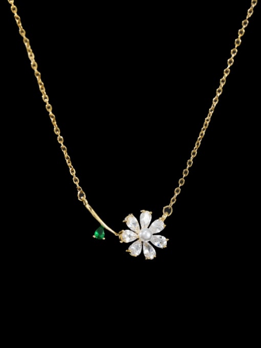 xl63972 gold Brass Cubic Zirconia Flower Dainty Necklace
