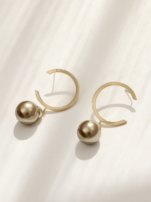 14k Gold grey gold pearl Brass Imitation Pearl Geometric Minimalist Hook Trend Korean Fashion Earring