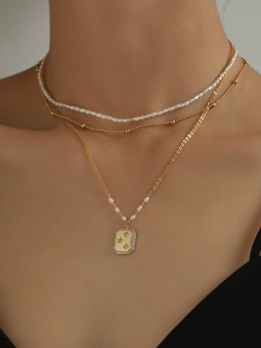 Five Color Brass Imitation Pearl Star Vintage Necklace 1