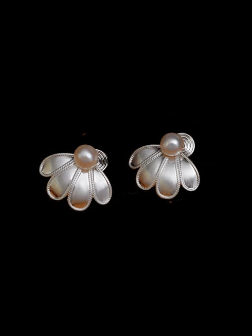 wire drawing electrophoresis Brass Flower Minimalist Stud Earring