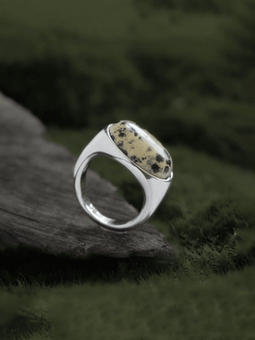 TINGS Brass Natural Stone Geometric Hip Hop Band Ring 1
