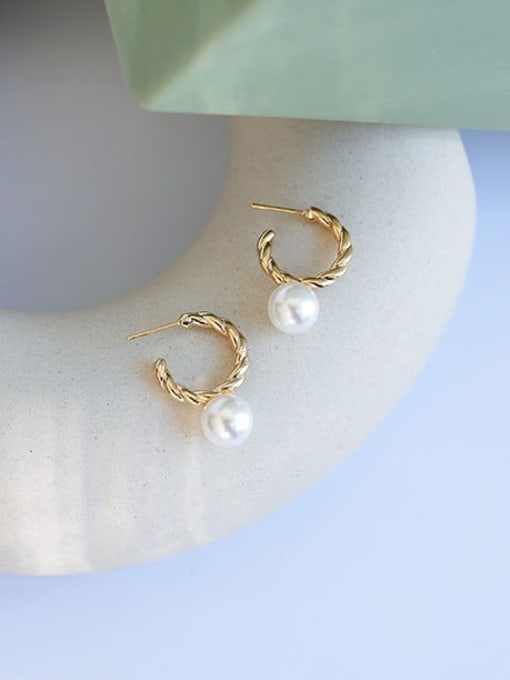 Five Color Brass Imitation Pearl Geometric Vintage Huggie Earring 0