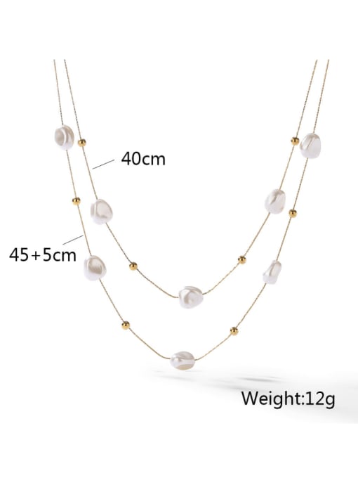 AOG Titanium Steel Imitation Pearl Irregular Minimalist Multi Strand Necklace 4