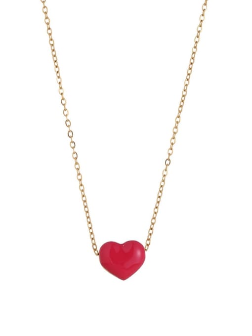Red and white dual color love Brass Enamel Heart Minimalist Necklace
