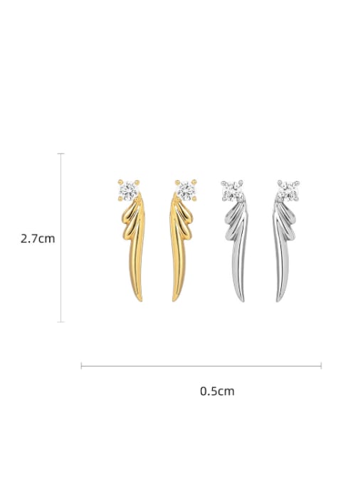Five Color Brass Cubic Zirconia Wing Minimalist Stud Earring 2