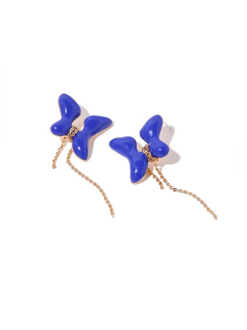 Oil dropping Earrings Brass Enamel Butterfly Tassel Trend Stud Earring