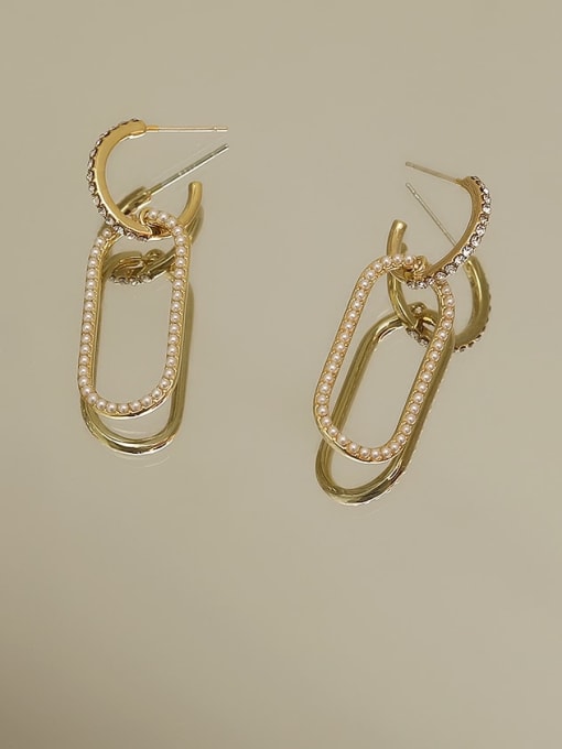 golden Copper Imitation Pearl Geometric Vintage Drop Trend Korean Fashion Earring