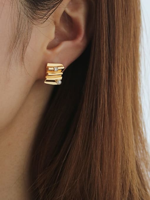 TINGS Brass Imitation Pearl Geometric Minimalist Stud Earring 2