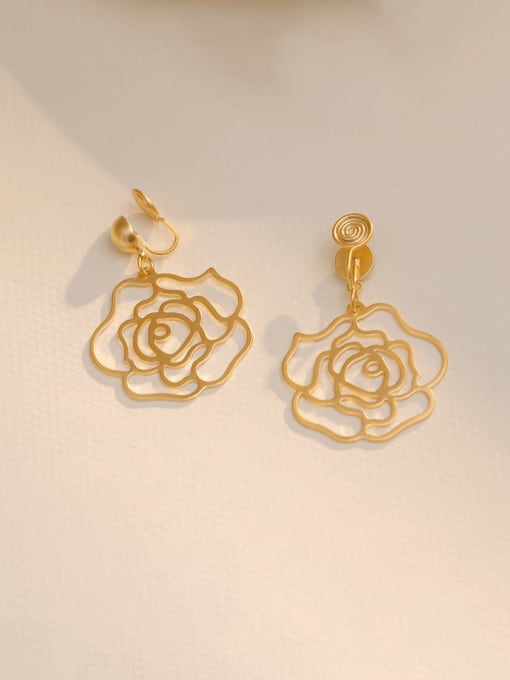 HYACINTH Brass Hollow  Flower Minimalist Clip Earring 1